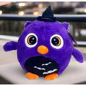 New NWT Dandee Purple & Orange Halloween Owl Plush Crescent Moon Eyes Bats Witch
